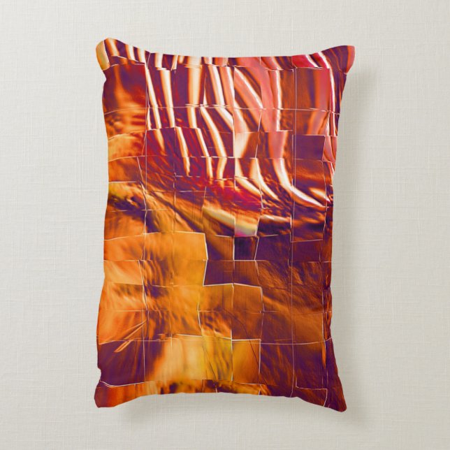 Abstraktens mosaikutformning av rödaktig orange ti prydnadskudde (Baksidan(Vertikal))