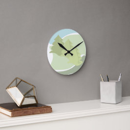 Abstraktens naturliga landskap med träd och himlar rund klocka