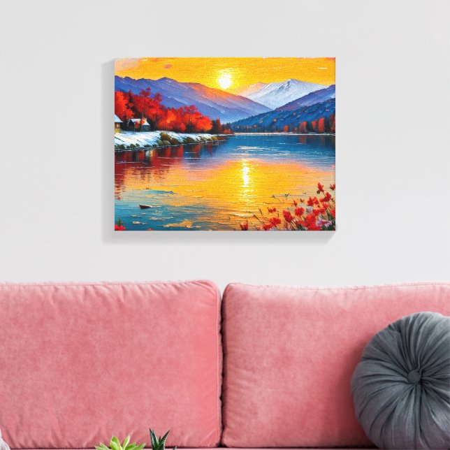 Abstraktens Oljemålning i liggande Canvastryck (Insitu (Vardagsrum))