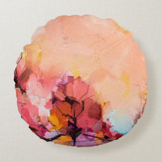 Abstraktens oljemålning liggande. Färgblå pur Rund Kudde