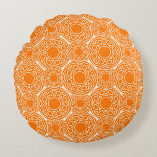 Abstraktens orange, geometrisk mönster rund kudde