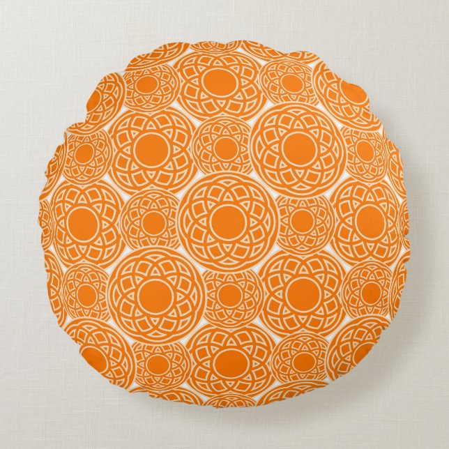Abstraktens orange, geometrisk mönster rund kudde (Framsidan)