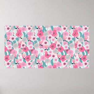 Abstraktens pastellblommönster. Fin rosa flo Poster