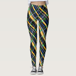 Abstraktens rastrerade, ljusa roligtens gult Grått Leggings