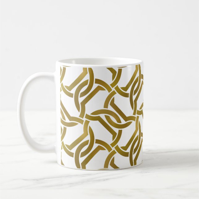 Abstraktens repeterbara bakgrund av guldvriden kaffemugg (Vänster)
