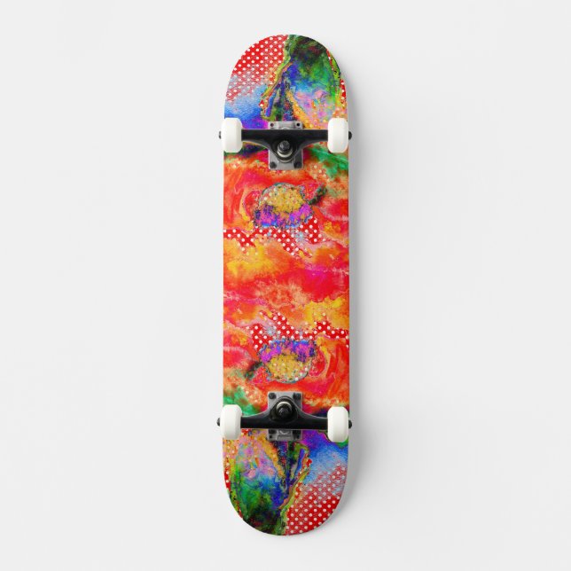 Abstraktens röda blommigt, vattenfärg skateboard bräda 21,5 cm (Framsida)