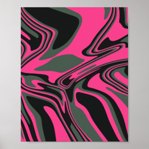 Abstraktens Rosa, mörk grönt och svarta konst Poster