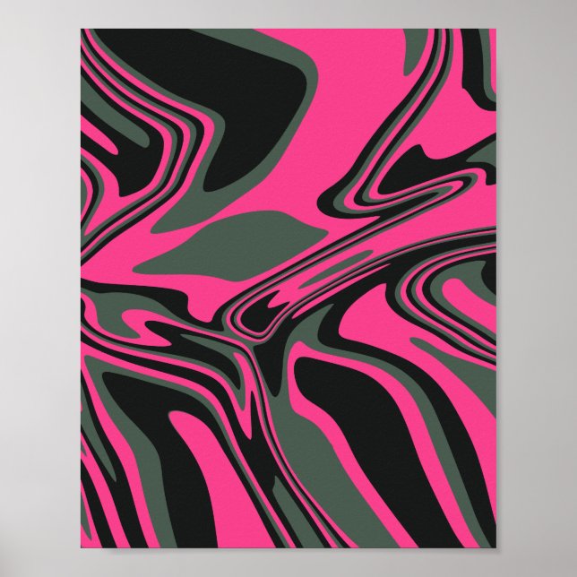 Abstraktens Rosa, mörk grönt och svarta konst Poster (Framsidan)