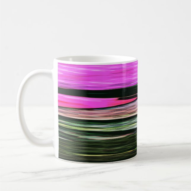 Abstraktens Rosa och Grönt Vågrät Rand 705 Kaffemugg (Vänster)