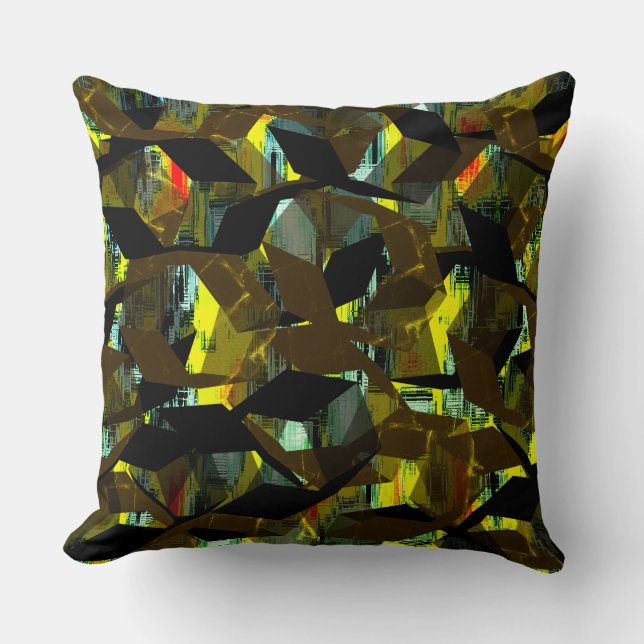 Abstraktens svarta hexagoner på pixelbilder kudde (Framsida)