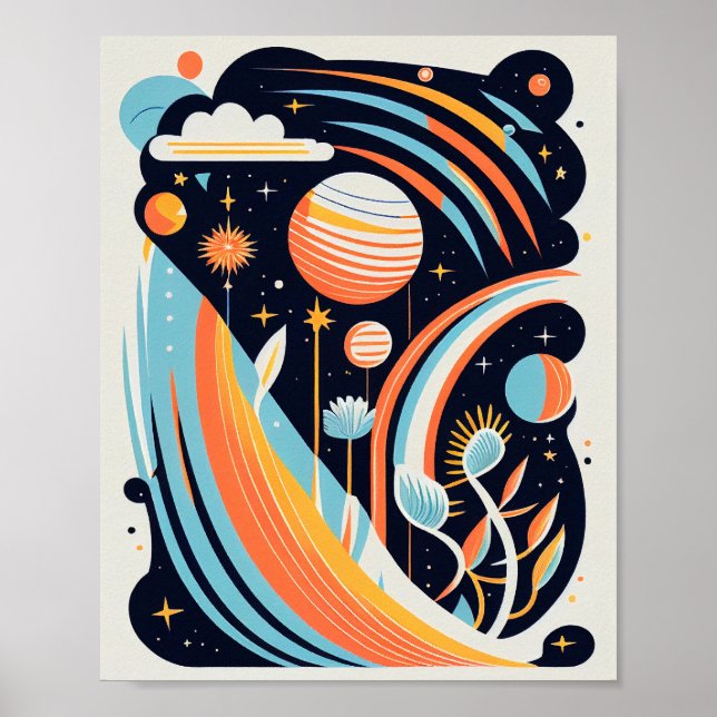 Abstraktens tecknad rymdsplanet. Moderna cosmos Poster (Framsidan)