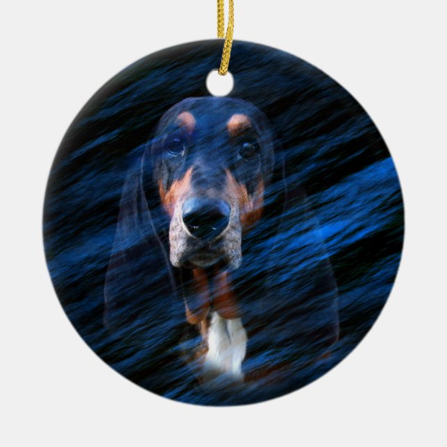 Abstraktens tricolor Basset Hound Julgransprydnad Keramik (Framsidan)