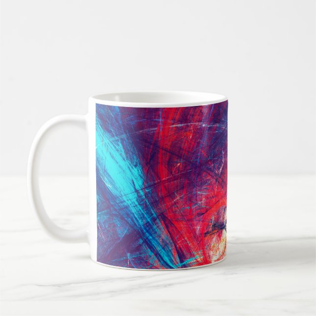 Abstraktens vackra röda och blå färg-rygg kaffemugg (Vänster)