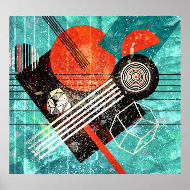 Abstraktens vattenfärg, geometriska färgformer. poster (Framsidan)