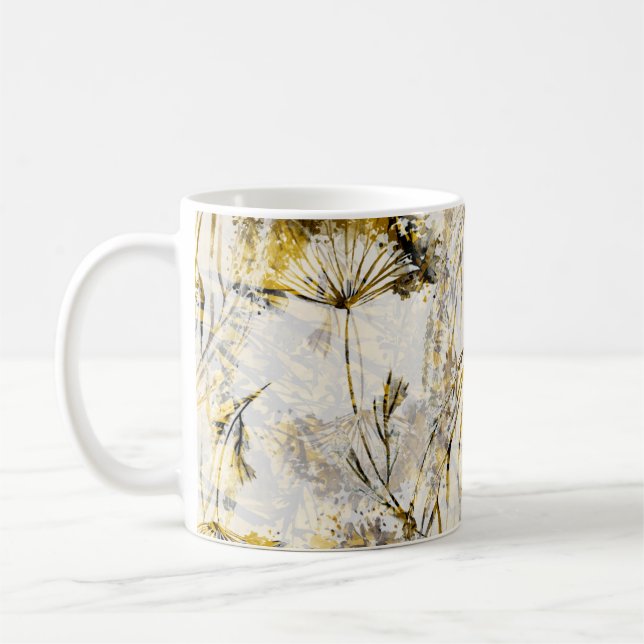 Abstraktens vattenfärgbakgrund: dandelion, enfärga kaffemugg (Vänster)
