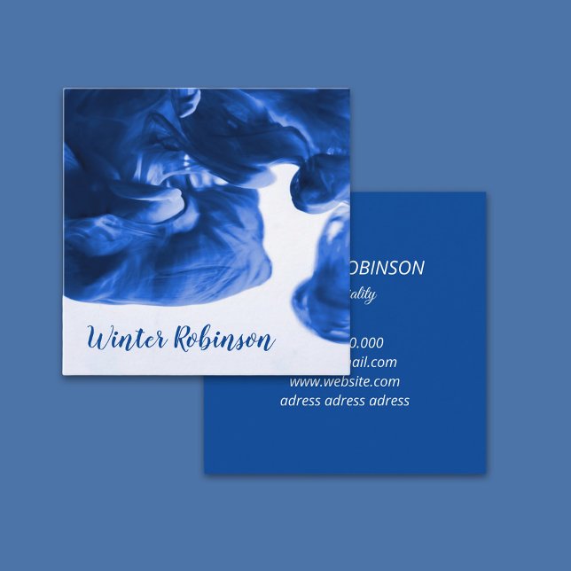 Abstraktens vattenfärgsblå fyrkantig vit professio fyrkantigt visitkort (Simple blue design for painter, artist business card )