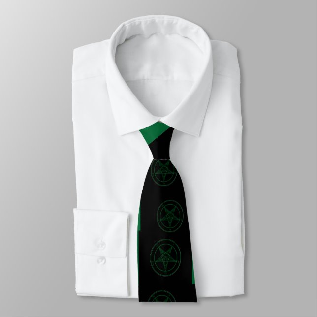 Abstraktens Wave Baphomet Neck Tie {Grönt} Slips (Bunden)