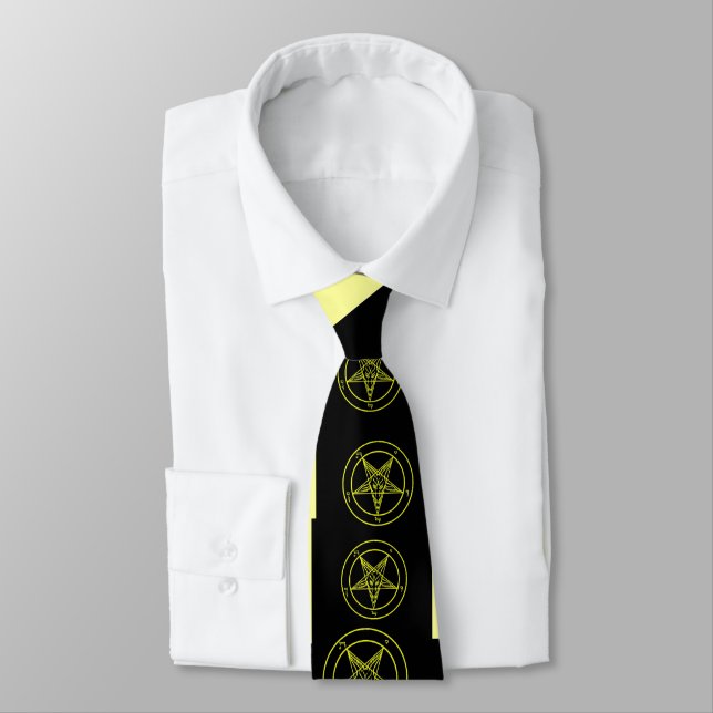Abstraktens Wave Baphomet Neck Tie {Gult} Slips (Bunden)