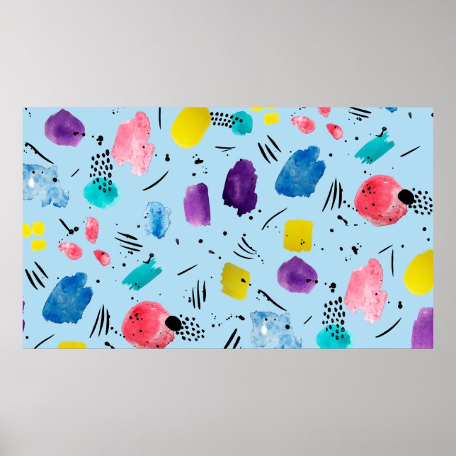 Abstrakterna vattenfärgsgeometriska former med blä poster (Framsidan)