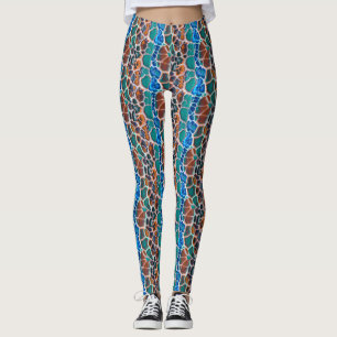 Abstraktion av borstat glas i orange Blue Teal Mos Leggings
