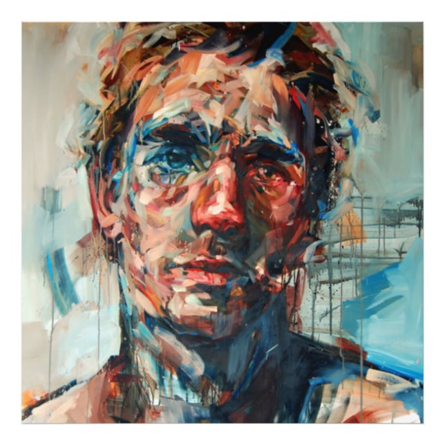 Abstraktion, porträtt, oljemålning, flickmålning fototryck (Framsidan)