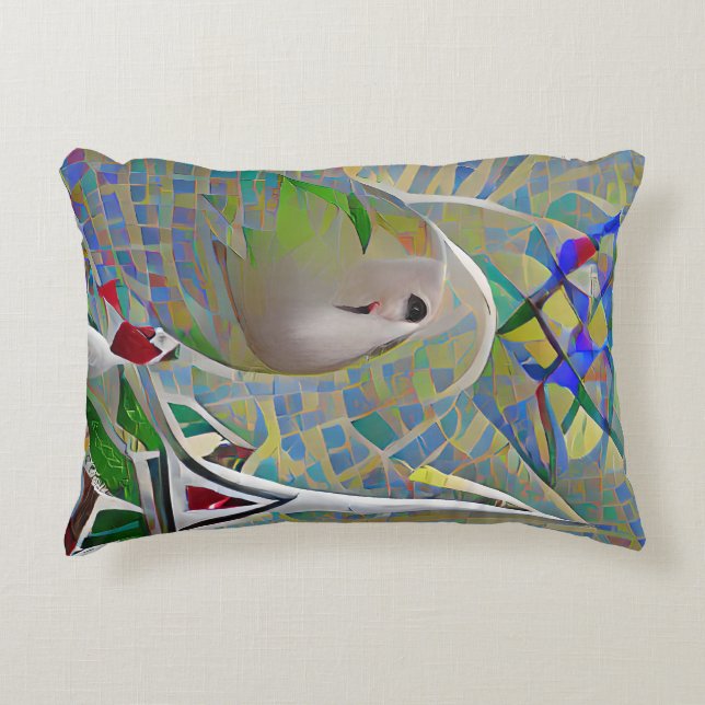 Abstraktion - två fåglar som flyger över en färgst prydnadskudde (Framsidan)