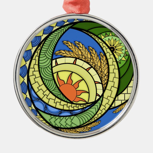 Abstraktion. ukrainskt utdraget Kanvastryck Julgransprydnad Metall (Framsidan)