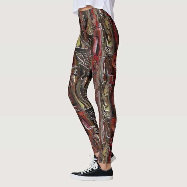 Abstrato entalhado em mogno e vermelho escuro leggings (Vänster)