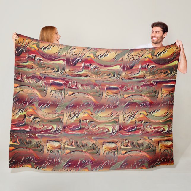 Abstrato entalhado em salmão e vermelho gradiente fleecefilt (På plats)