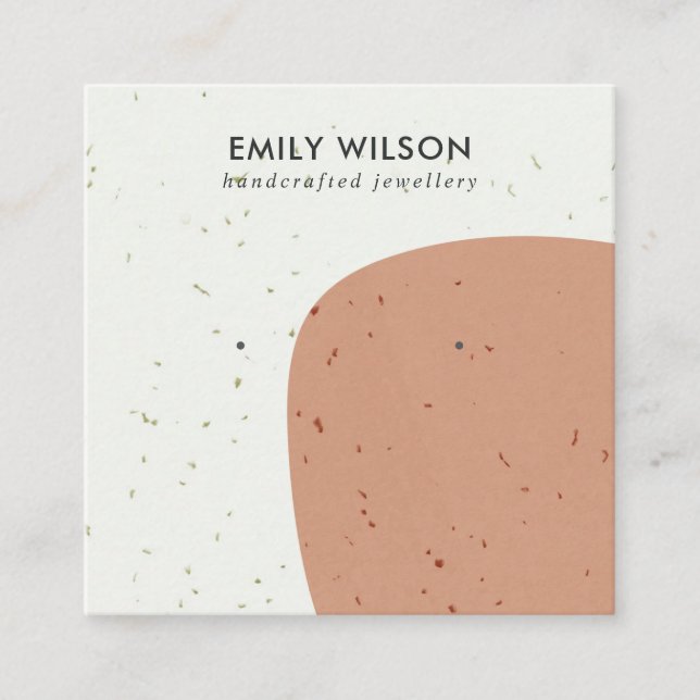 ABSTRCT CERAMIC TERRACOTTA STUD EARRING VISNING FYRKANTIGT VISITKORT (Framsida)