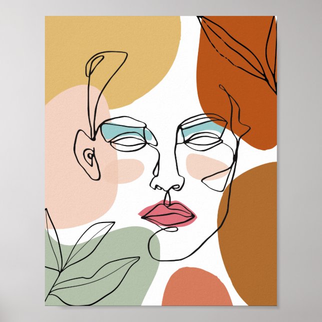 Abtract Womans Ansikte Modern Art Print, Abstrakt  Poster (Framsidan)