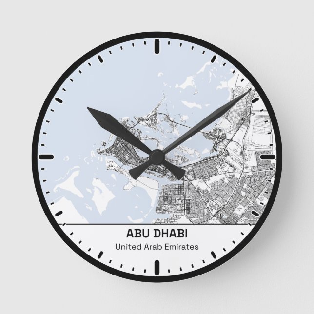 Abu Dhabi Clock City Line Art Rund Klocka (Framsida)