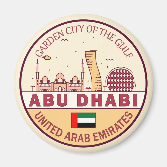Abu Dhabi Förenade Arabemiraten City Skyline Emble Magnet (Framsidan)