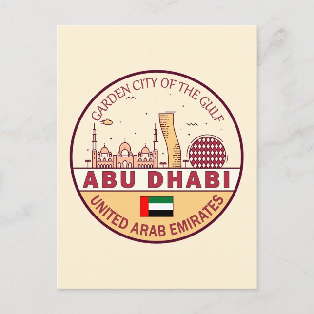 Abu Dhabi Förenade Arabemiraten City Skyline Emble Vykort (Framsida)