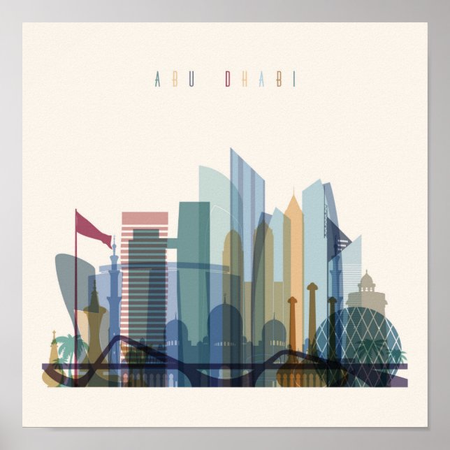 Abu Dhabi, Förenade Arabemiraten | City Skyline Poster (Framsidan)