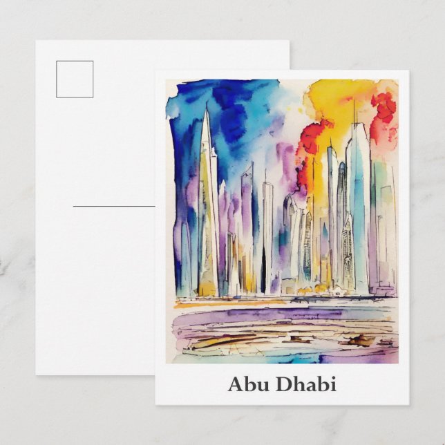 Abu Dhabi Förenade Arabemiraten Watercolor Travel Vykort (Fram/baksida)