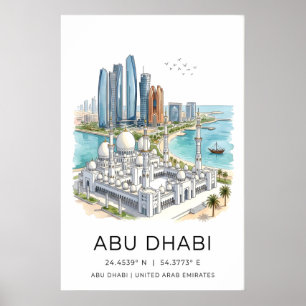 Abu Dhabi konsttryck Panorama med Stora moskén och Poster