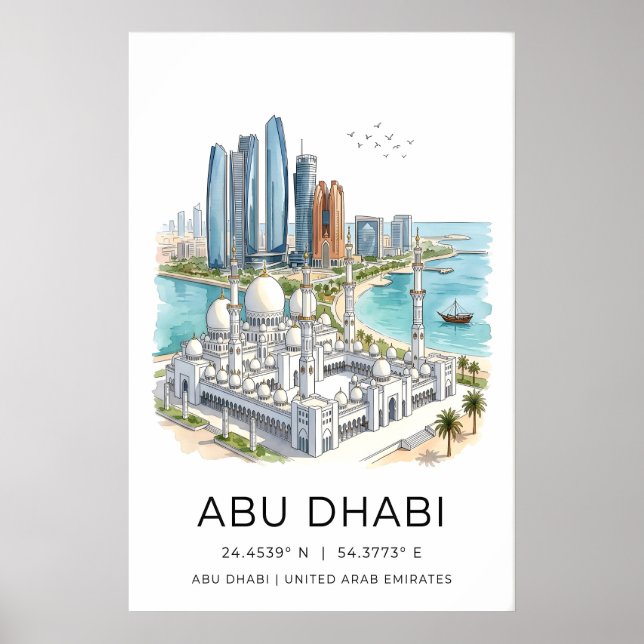 Abu Dhabi konsttryck Panorama med Stora moskén och Poster (Framsidan)