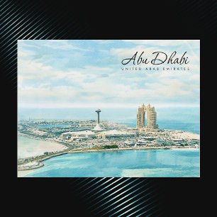 Abu Dhabi Siluett Vattenfärg Resminne Helg Vykort