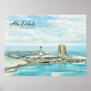 Abu Dhabi Siluett Vattenfärg Resminne Poster