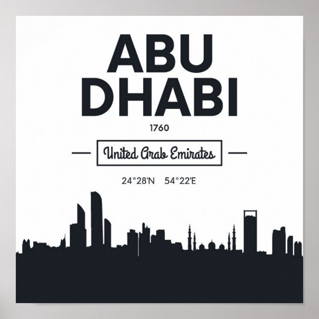 Abu Dhabi | Svartvit stadskoordinater Poster (Framsidan)