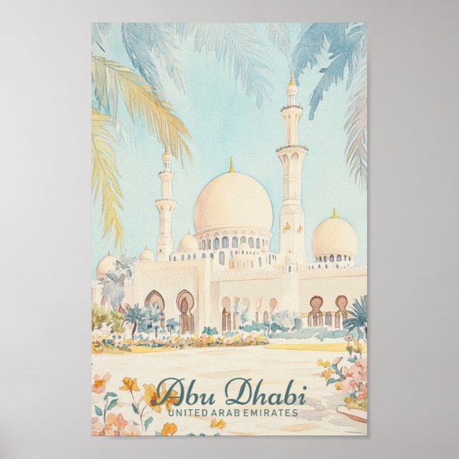 Abu Dhabi UAE Gouache Paint Illustration Travel Poster (Framsidan)