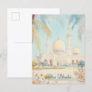 Abu Dhabi UAE Gouache Paint Illustration Travel Vykort