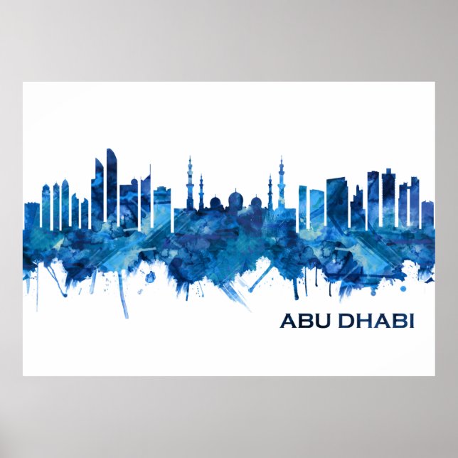Abu Dhabi UAE Skyline Blue Poster (Framsidan)