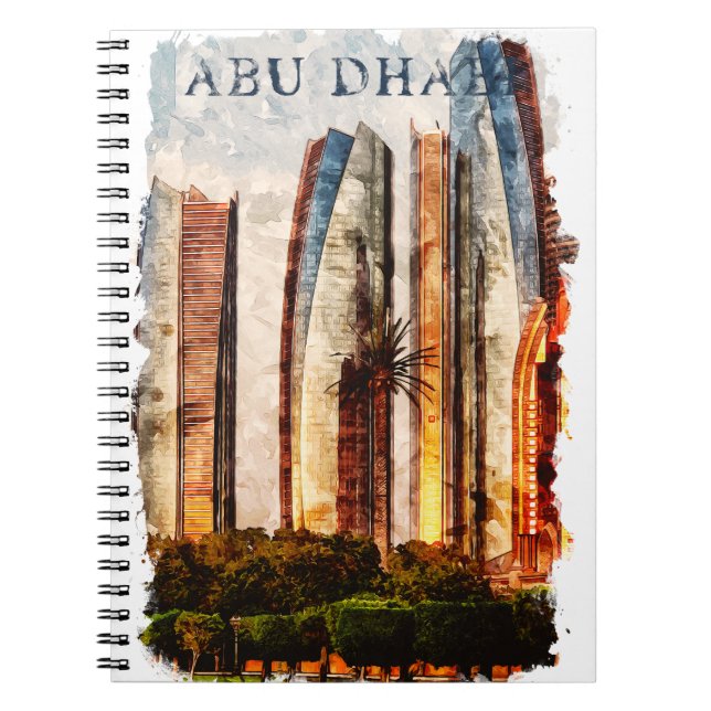 Abu Dhabi UAE Watercolor Skyline Anteckningsbok (Framsidan)
