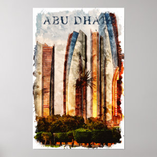 Abu Dhabi UAE Watercolor Skyline Poster
