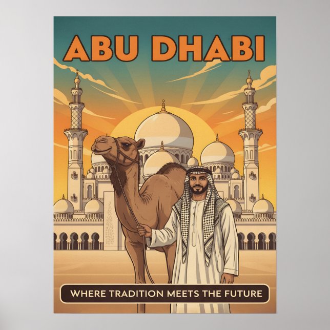 Abu Dhabi Vintage Resepostkort med Kamel Poster (Framsidan)