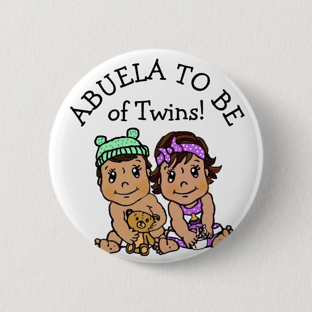 Abuela är av Twillingar, Hispanic Baby Shower Knapp (Framsida)