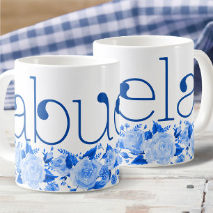 Abuela China Blue Watercolor Blommigt Rosor Kaffemugg