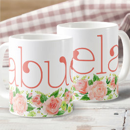Abuela Coral Rosa Watercolor Blommigt Ro Kaffemugg